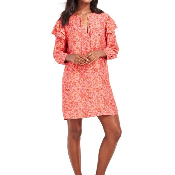 Vineyard Vines NWT Papaya Floral Helenium Tunic Loose Puff Sleeve Silk Dress XS - Picture 1 of 10